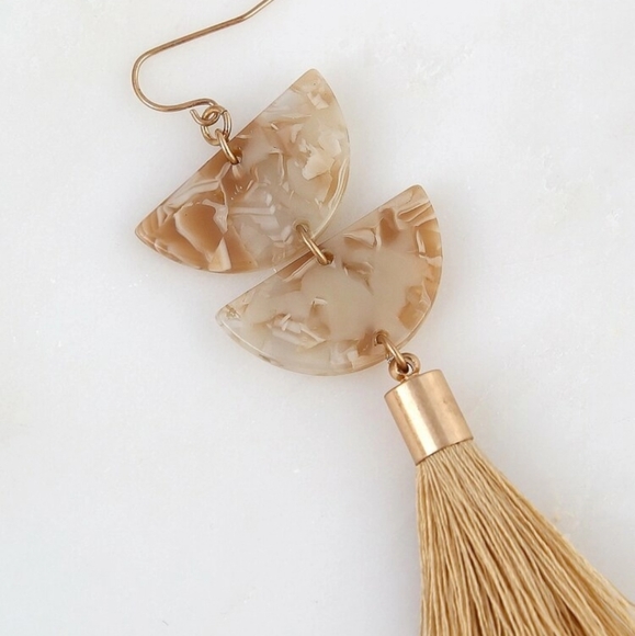 MARBLE TASSEL BOHO EARRINGS - Picture 2 of 2
